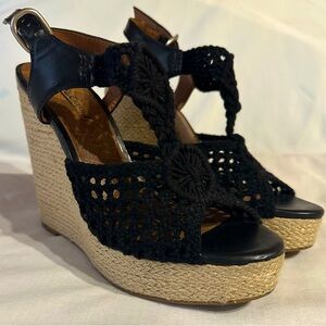 Lucky Brand Black Macramé Wedges size:6